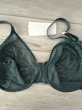 VISH Sheer Lace Underwire Bra in Teal Green